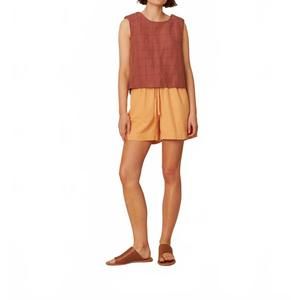 NEW INDI & COLD check linen crop top in chocolate